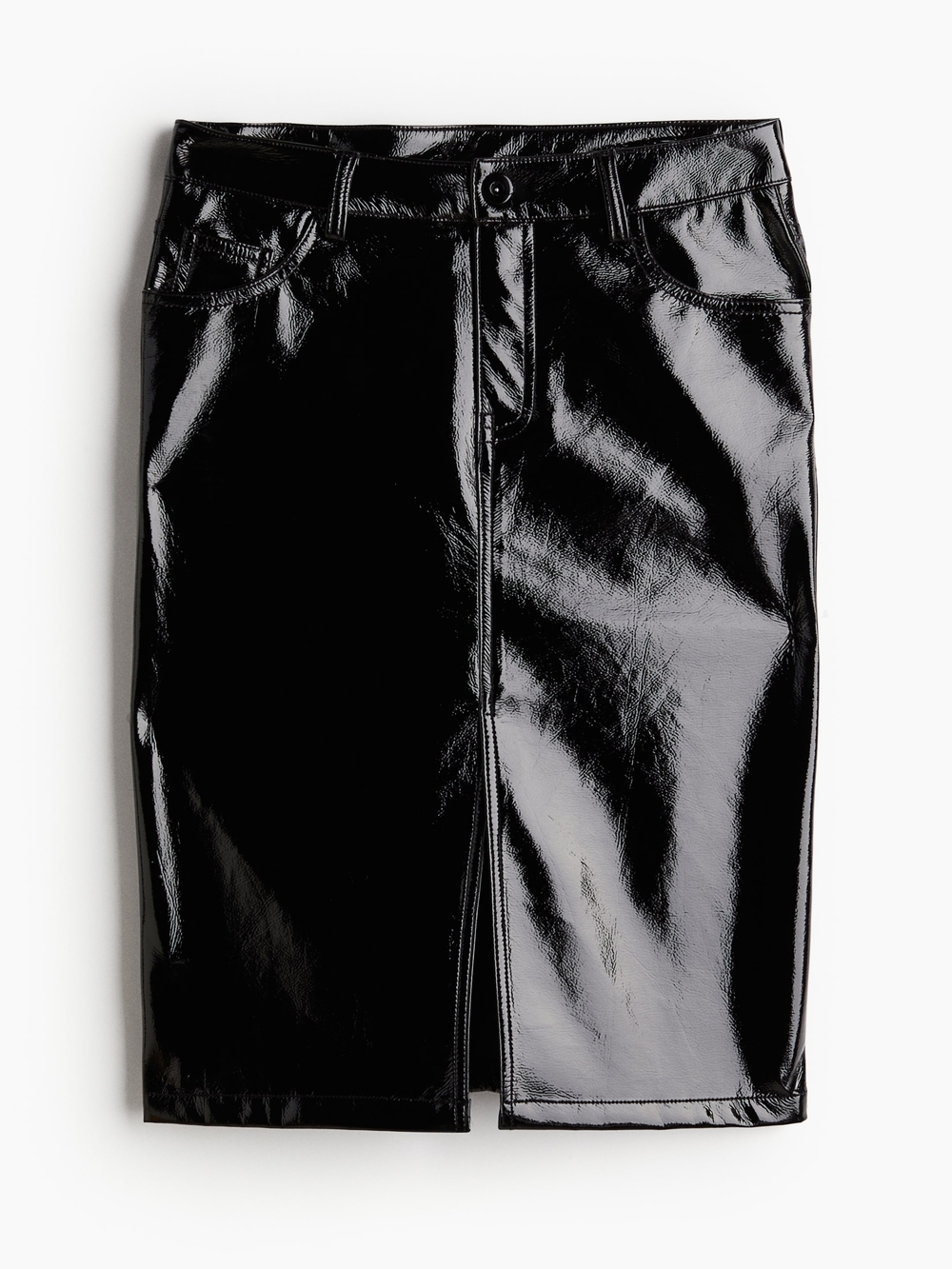 H&M Black Patent Pencil Skirt with Center Front Slit